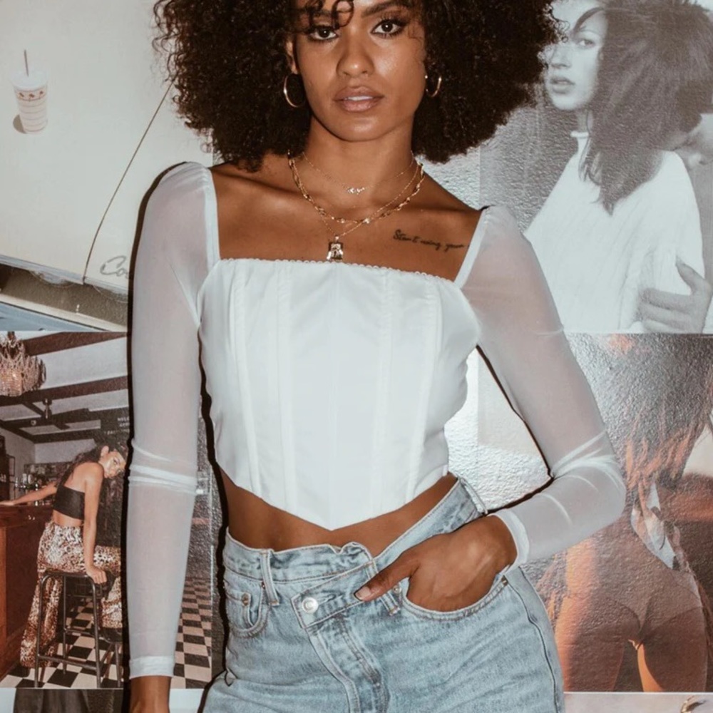 Beverly Long Sleeve Top White
